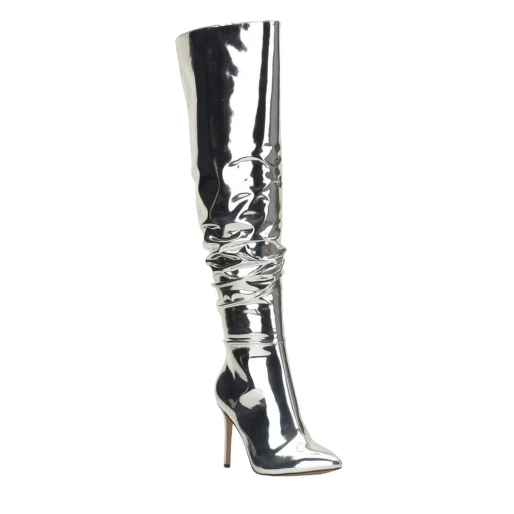 INC Women's Iyonna Over The Knee Slouch Boots Silver Size 5